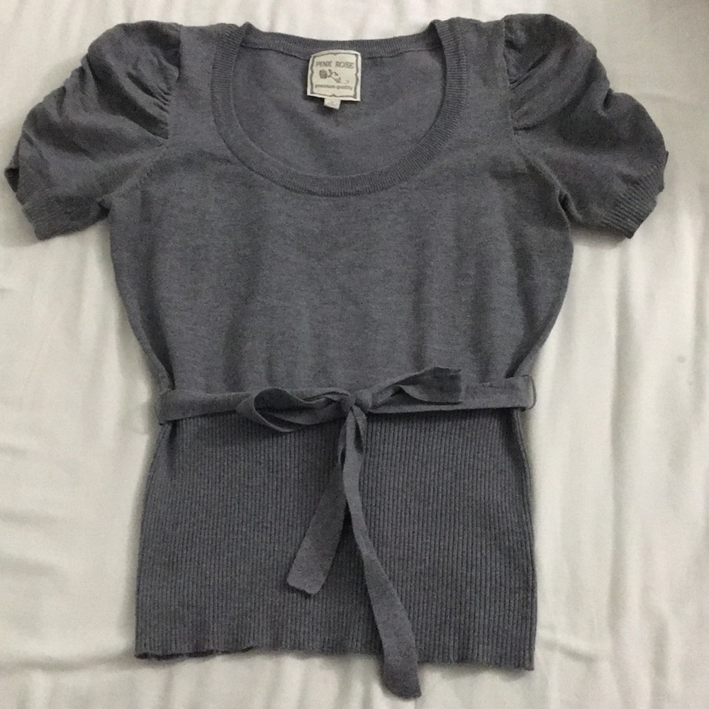 Pink Rose Gray Knit Blouse Size Medium